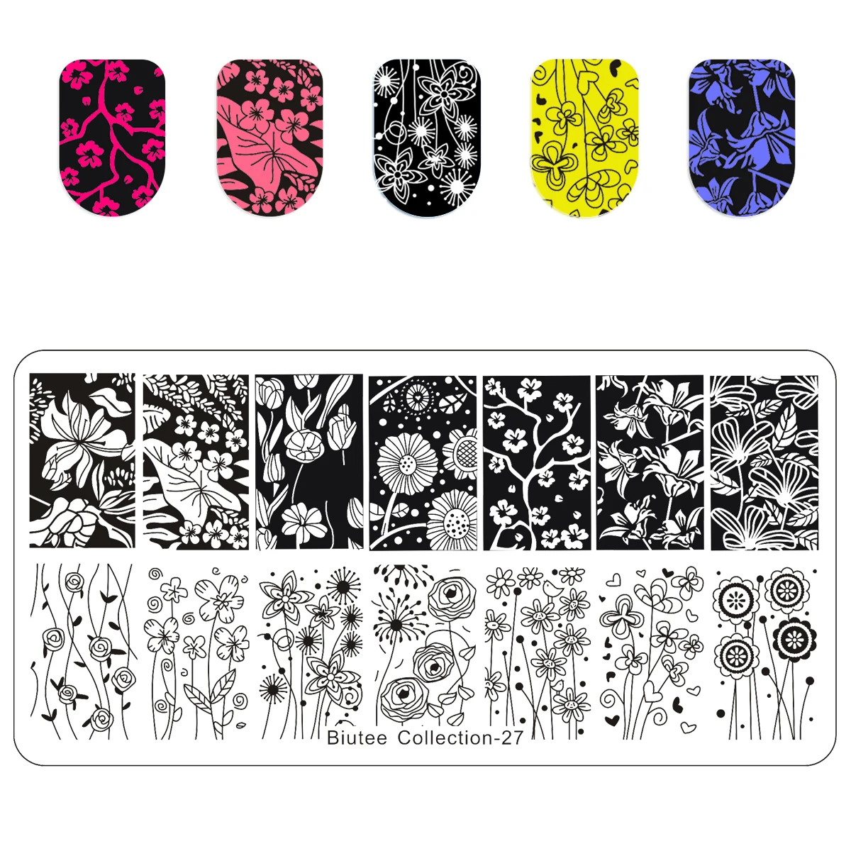 Biutee 5 шт. набор для штамповки ногтей шаблон и штамп двойной прозрачный шаблон скребок набор для самостоятельного маникюра Набор аксессуаров для дизайна ногтей