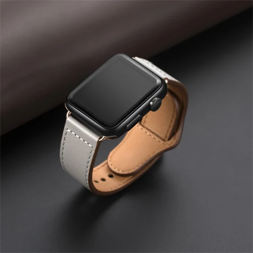 Genuine leather loop strap for apple watch band 42mm 44mm apple watch 4 5 38mm 40mm iwatch 3/2/1 correa replacement bracelet - Band Color: NEW gray
