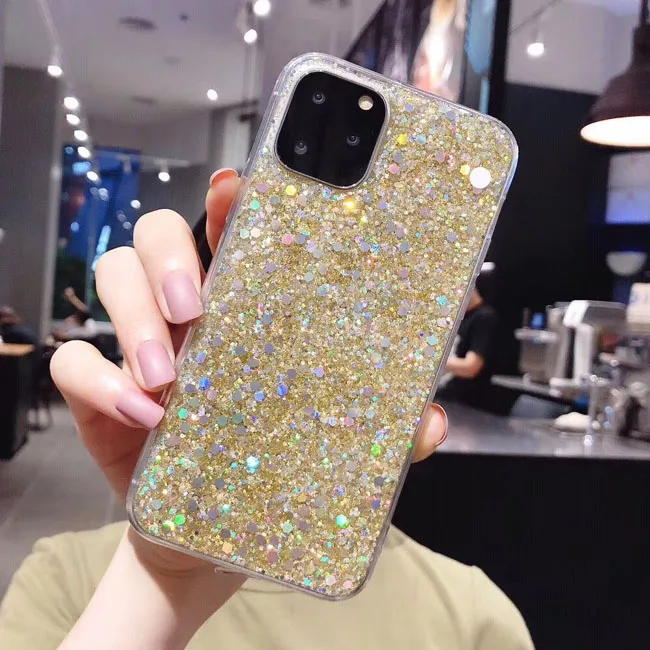 Золотой Блестящий блестящий чехол для телефона с блестками для iphone 11, 11Pro, Max, XS, Max, XR, X, 6, 6 S, 7, 8 Plus, цветной блестящий чехол s - Цвет: Золотой