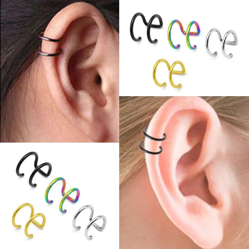 Punk Man/Women Stainless Steel Ear Clip Fake Earring Cuff Wrap Earrings No piercing-Clip On Cartilage Wrap Jewelry 1 Piece