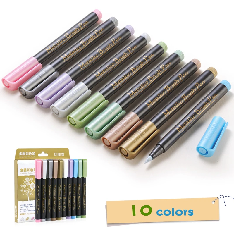 Vendedor Caliente STA-juego de marcadores artísticos de Metal, 10 colores, bolígrafo mediano metálico para álbum de fotos, suministros redondos de tinta líquida para firma, plástico permanente eKor8VRl