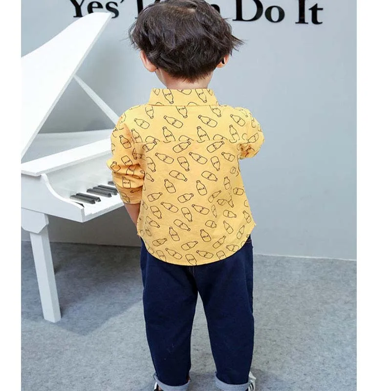 Baby Boys Long Sleeve Gentleman Suit For Boys Children Clothing Bottle Pattern Shirts+Pants Suits Set