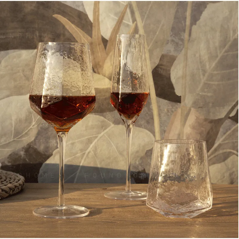 

Diamond shaped red wine glass, champagne glass, lead-free glass water glass, European style vintage high foot wine cup
