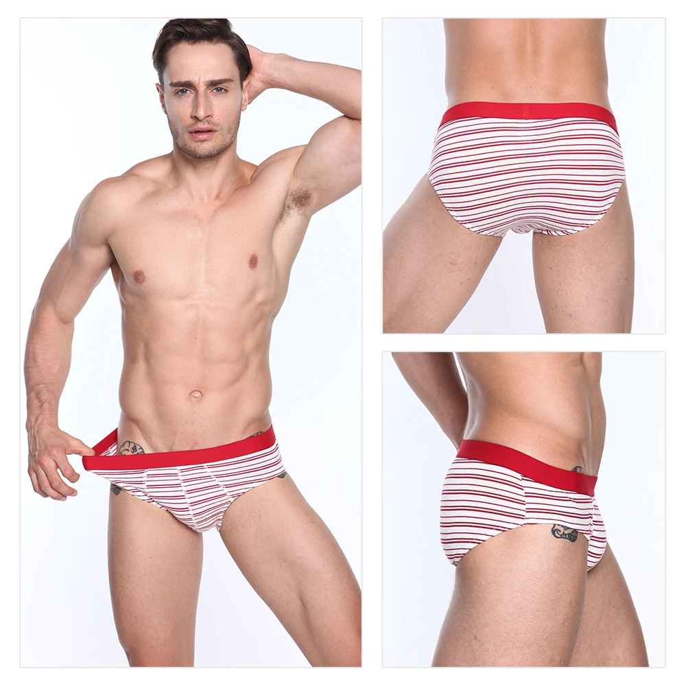 100% Cotton Men's Stripe Briefs Colorful Printing Bikini Underwear