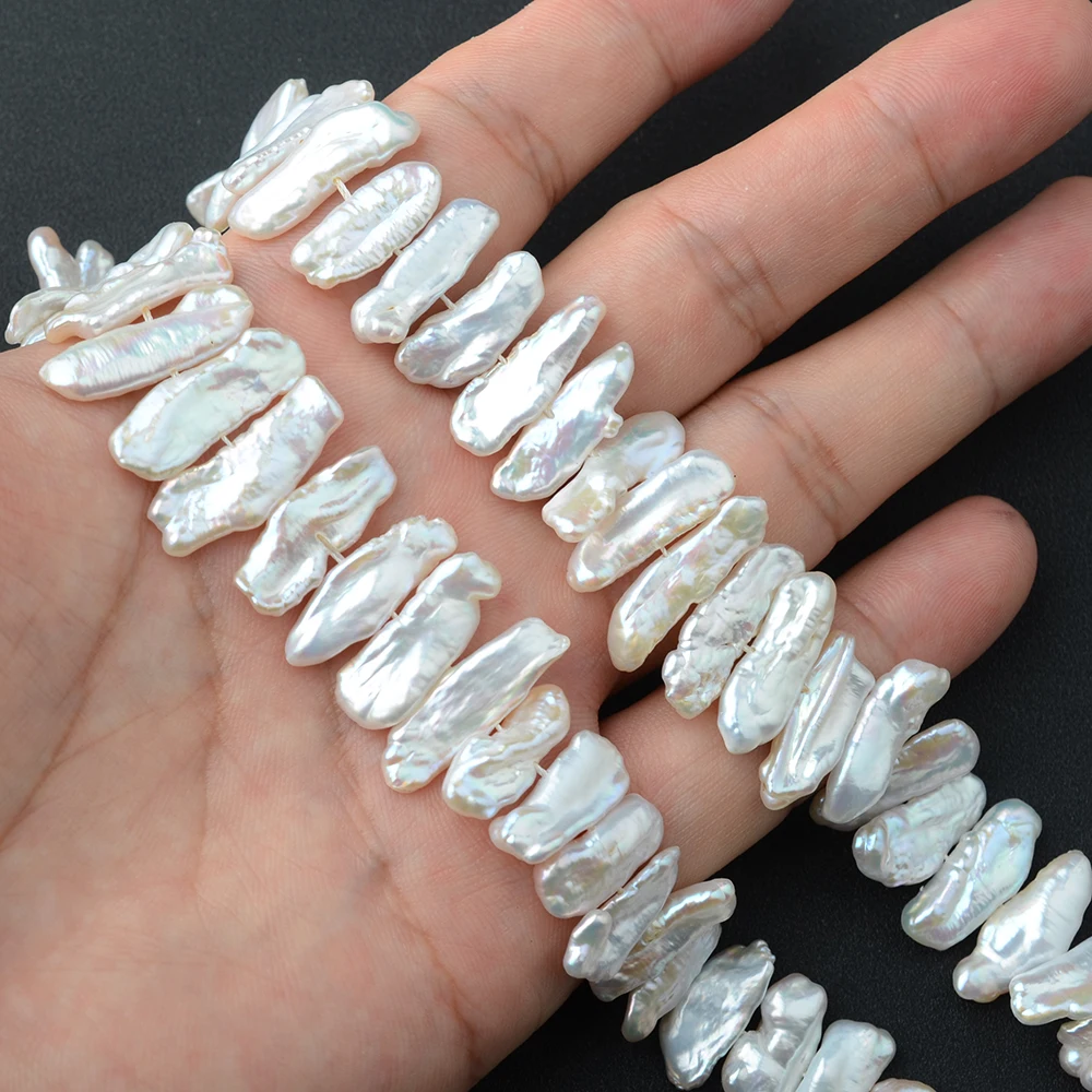 Women's 7x20mm Cream Biwa Freshwater pearls beads