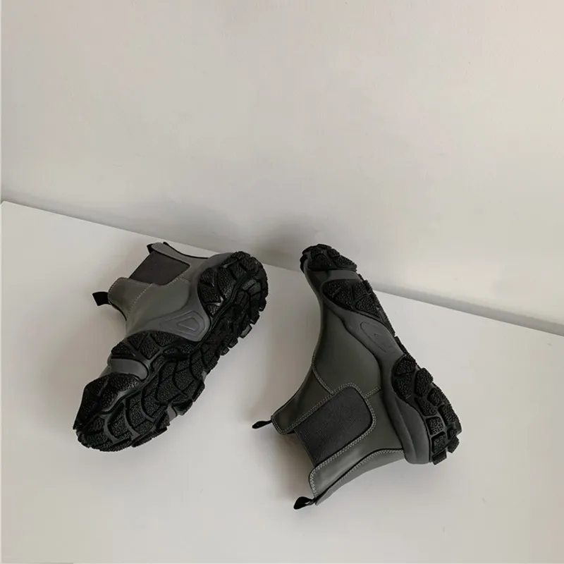 Ботинки «Челси» для подиума; женские ботильоны; повседневные кроссовки с круглым носком; слипоны на платформе; женская обувь из натуральной кожи; Zapatos De Mujer