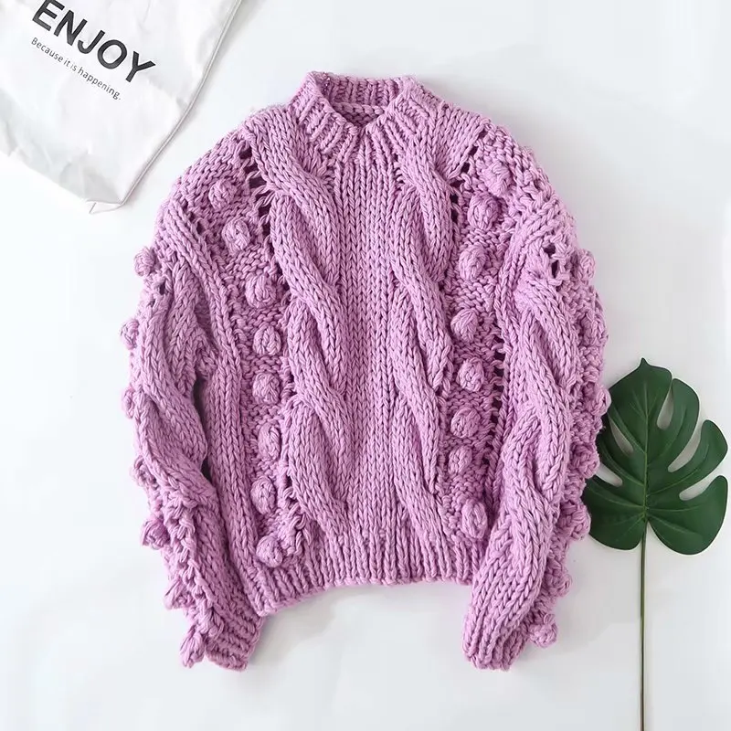 Boho Inspired Vintage Knitted Sweater Women Fashion O Neck Long Sleeve Pullovers Chic Tops hollow out jumper Puff Femme