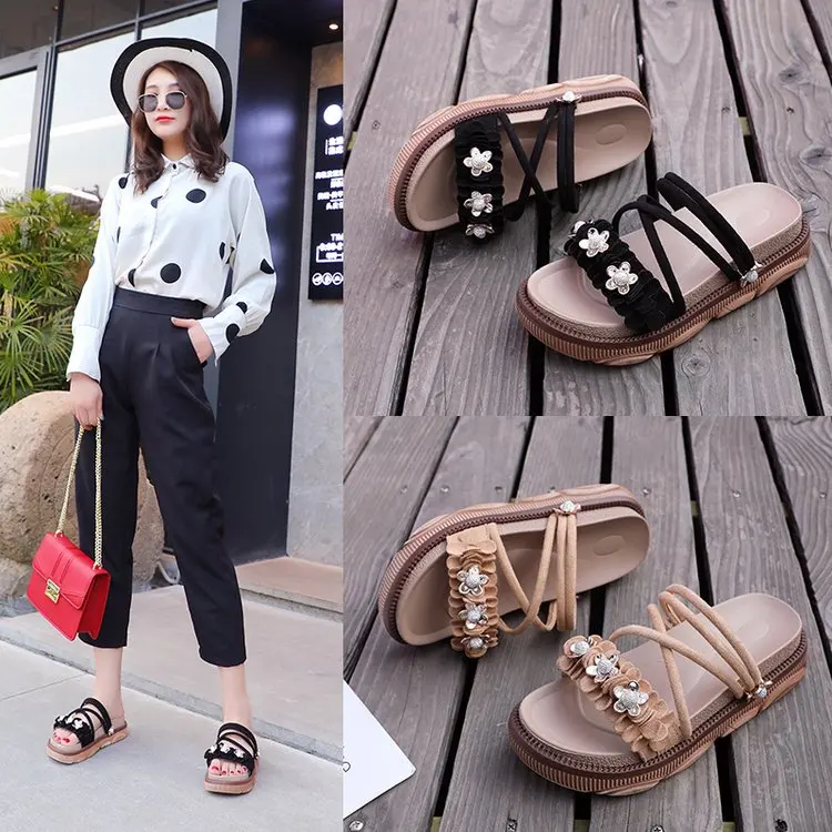 

2019 New Style Versatile Flat Heel Platform Versatile Bow Sandals Women's Summer Students Outer Wear Sandals