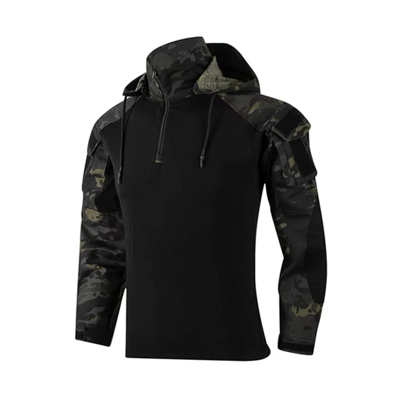 Men's Tactical Hoody Shirt Combat Uniform CP Blue Gray Camouflage Hooded Long Sleeve Man Army MultiCam Work Clothes