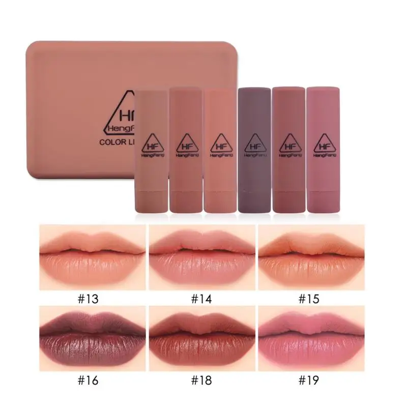 

HengFang 6 Sticks Lipstick Natural Matte Waterproof Long Lasting Lip Salve Lip Glaze Non-Stick Cup Lip Tint Velvet Glossy Gifts