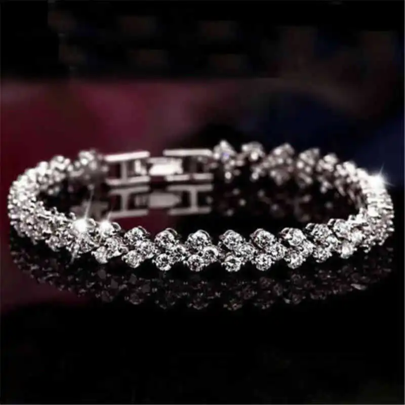 Luxury Cubic Zirconia Tennis Bracelets Iced Out Chain Crystal Wedding Bracelet For Women Men