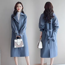 Осенне-зимний женский свободный Тренч, модное пальто с поясом, многоцветная, большие размеры корейский стиль, элегантная винтажная Длинная ветровка