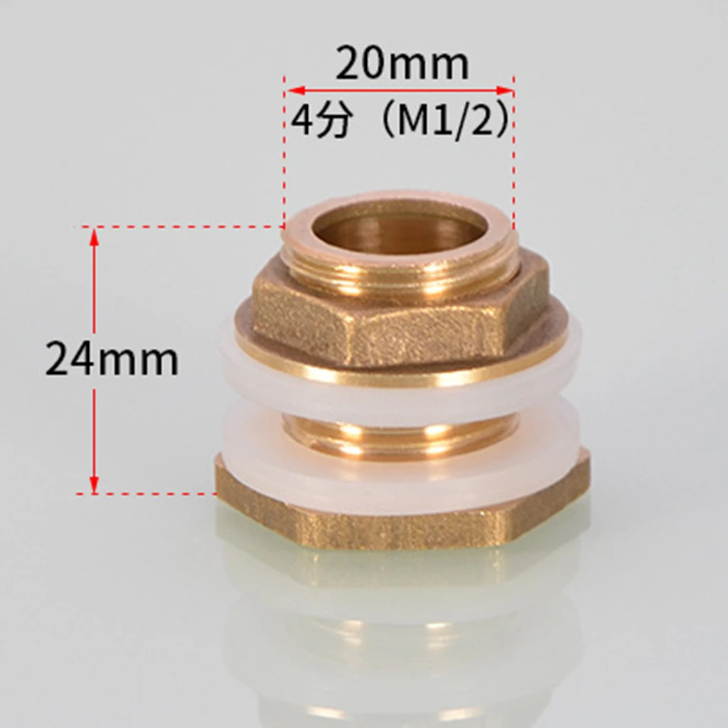 Brass Water Tank Connector Bulkhead Fitting with Rubber Ring Water Pipe Connector M1/2'' M3/4'' M1'' DN15 24mm