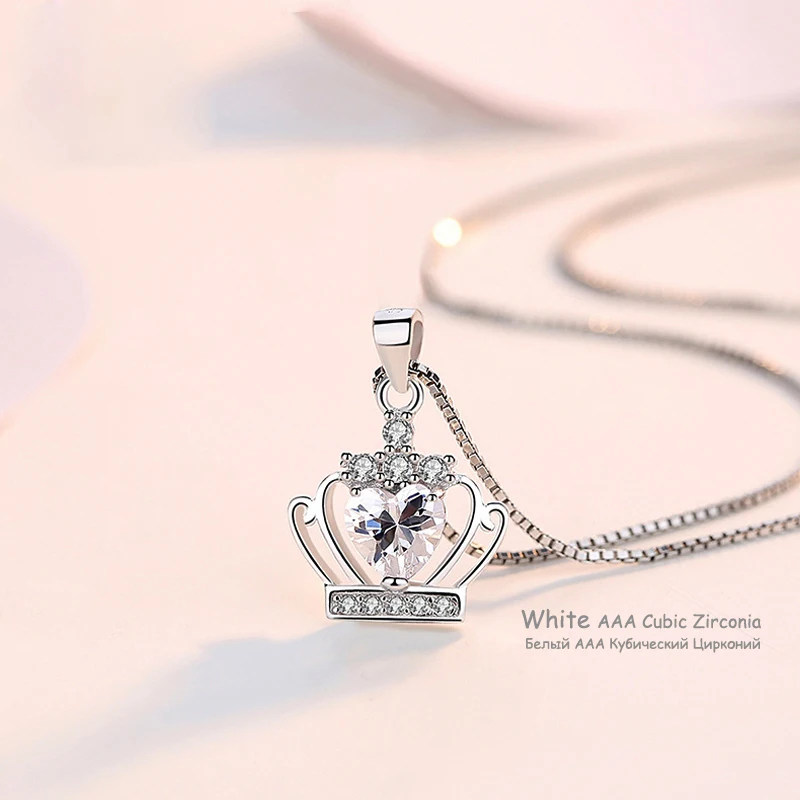 New Women Jewelry 925 Sterling Silver Fine Crown Zircon Pendants