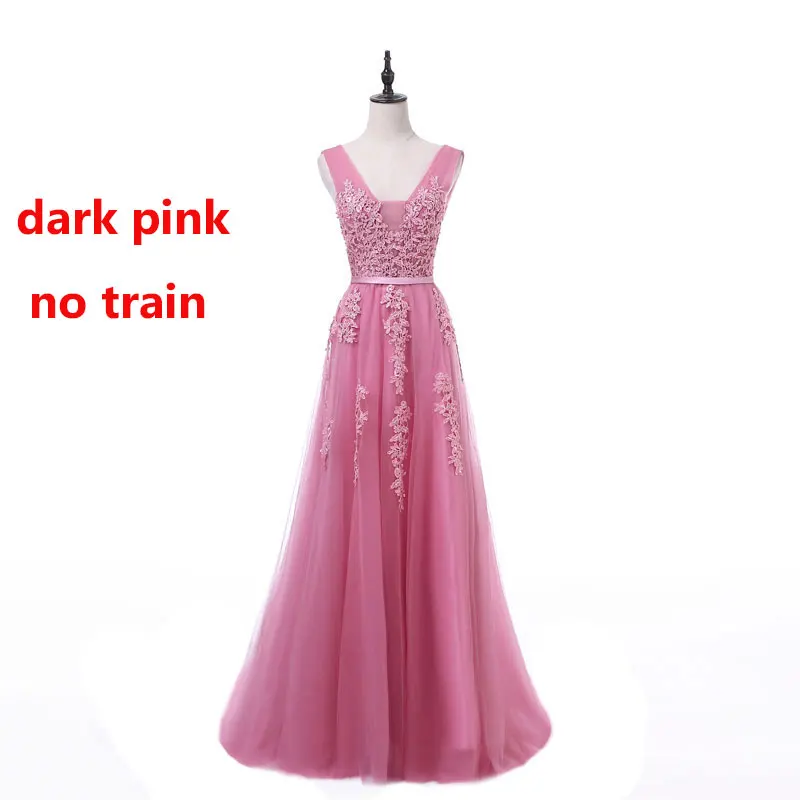 dark pink no train Новое поступление сексуальные вечерние платья Vestido de Festa ТРАПЕЦИЕВИДНОЕ платье для выпускного вечера кружевной халат, украшенный бисером De Soiree платье с v-образным вырезом на молнии - Цвет: dark pink no train