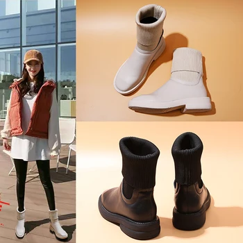 

Wool Knitted Stretch Thin Women's Shoes Flat Net Red Short Boots Ankle Boots Women's High Heels Riding Boots Leather Shoes