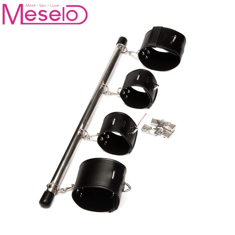 Meselo Wrist Ankle Spreader Bar Handcuff Ankle Cuff with Padlock and Key Bondage Harness BDSM font