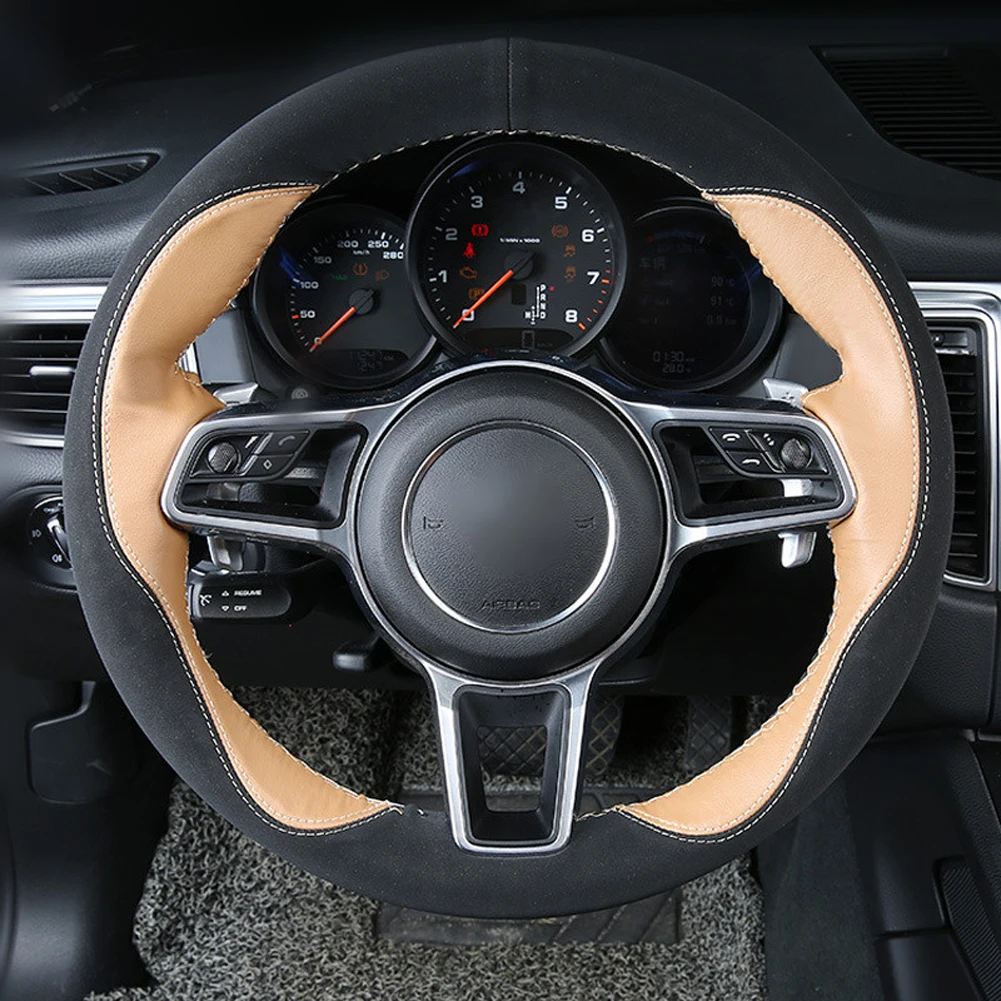 Stylish Hand Sewing Leather Car Steering Covers Anti-slip for Porsche Cayenne for DIY