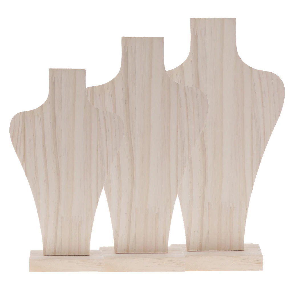 Wooden Mannequin Bust Jewelry Necklace Pendant Stand Holder Display Showcase