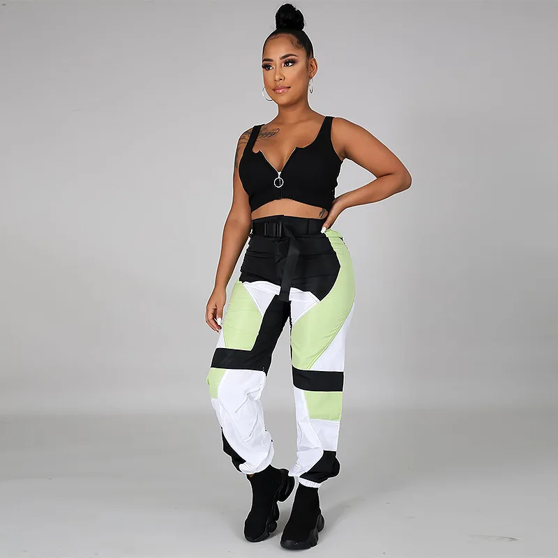 Fashion Ankle Length Harem Pants Color Block Patchwork Contrast Pockets Capris Sweatpants Women Loose Casual Straight Trousers Fashion Ankle Length Harem Pants Color Block Patchwork Contrast Pockets Capris Sweatpants Women Loose Casual Straight Trousers