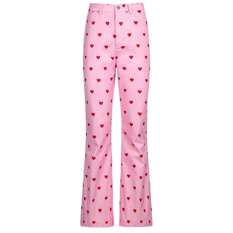 Women Harajuku High Waist Pink Flare 