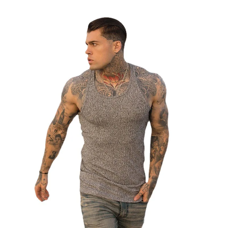 Fitness Sleeveless T Hemd Strick Slim Fit Weste Sport Streifen Gym Stringer Tank Top Männer Solide Mode Singuletts Sommer Kleidung – Detail 12