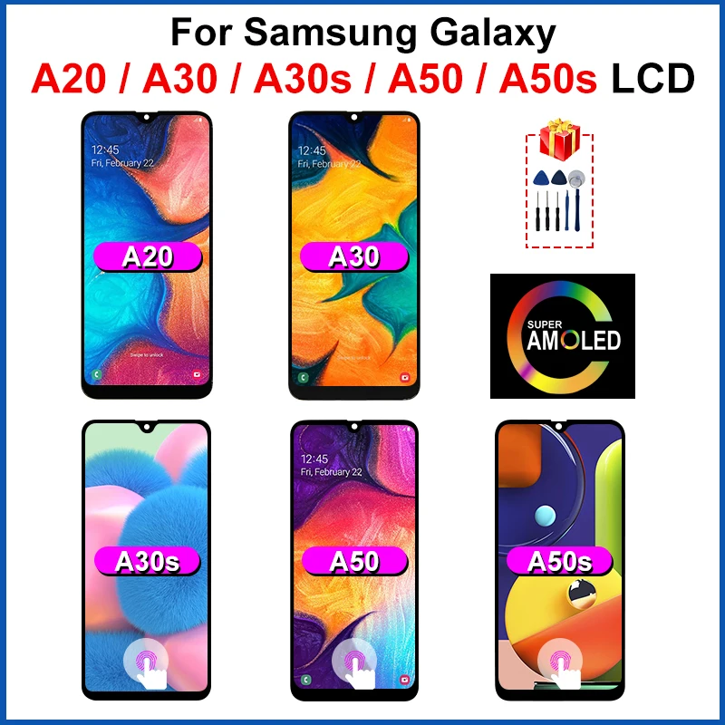 ЖК-дисплей AMOLED для Samsung Galaxy A20 дисплей A30 A50 экран A50S A30S A205F A305F A307F A505F A507F дигитайзер