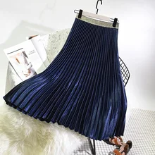 Весенняя женская элегантная складчатая юбка Эластичная Высокая талия Женская длинная юбка Женская Осенняя женская Юбка-миди высокого качества