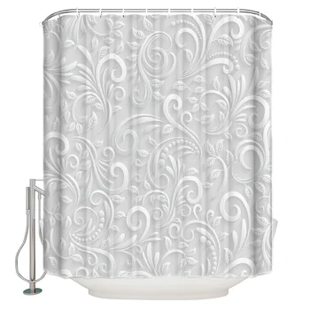 

Flower Silver White Leaf Pattern Shower Curtains Polyester Fabric Waterproof Bath Curtain