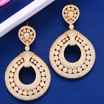 

GODKI OVERSIZE BIG ROUND African Dangle Earrings For Women Wedding Cubic Zirconia DUBAI Bridal Earring Party Jewelry 2020