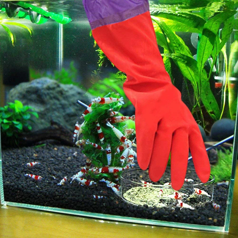 1 Pair Aquarium Water Change Gloves 19.6 Inches No-Skid Design Seamless Stitching Elastic Cuff Regular Fish Tank Maintenance