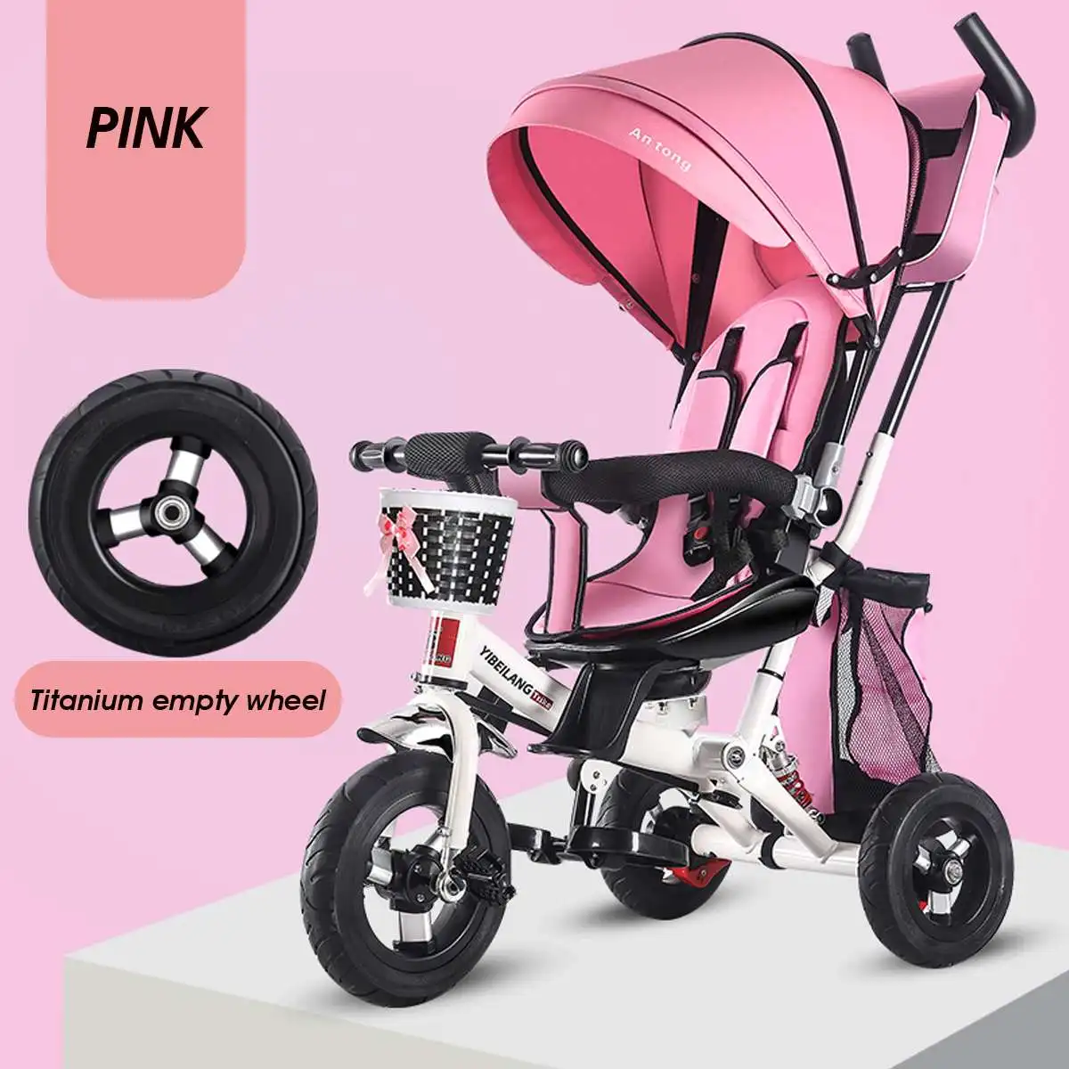 Pink Детская коляска, детская коляска 3 в 1, детский трехколесный велосипед, туристический автобус, туристический автомобиль, маленький мальчик, детский сад, амортизатор - Цвет: Pink