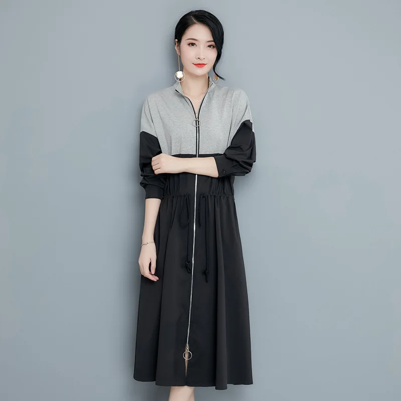 

2018 Autumn Clothing New Style Women's Fashion Casual Elegant Loose-Fit Waist Hugging Slimming Long Sleeve Windbreaker Mid-lengt