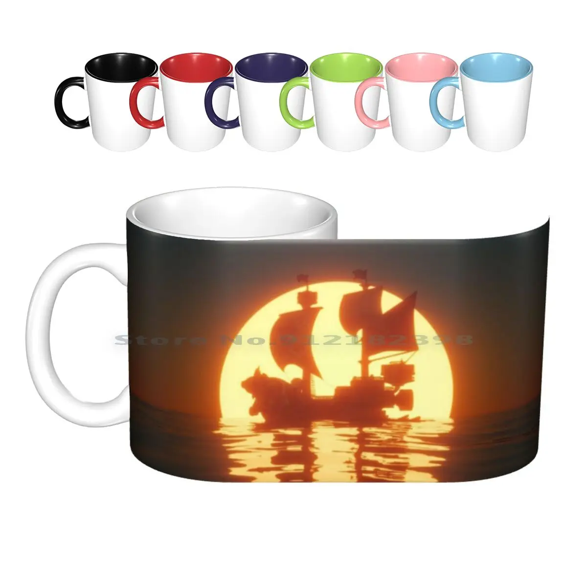 Mille Tazze Di Ceramica Soleggiate Tazze Da Caffè Tazza Da Tè Al Latte Luffy Zoro Nami Chopper Nave Tramonto Pirata Nave Pirata Vela Re Teschio