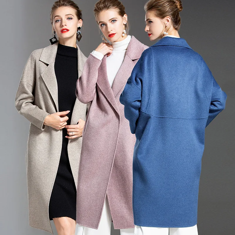 

long woolen blends cashmere coats for women 2019 autumn winter ladies jackets plus size overcoat double sided purple navy grey