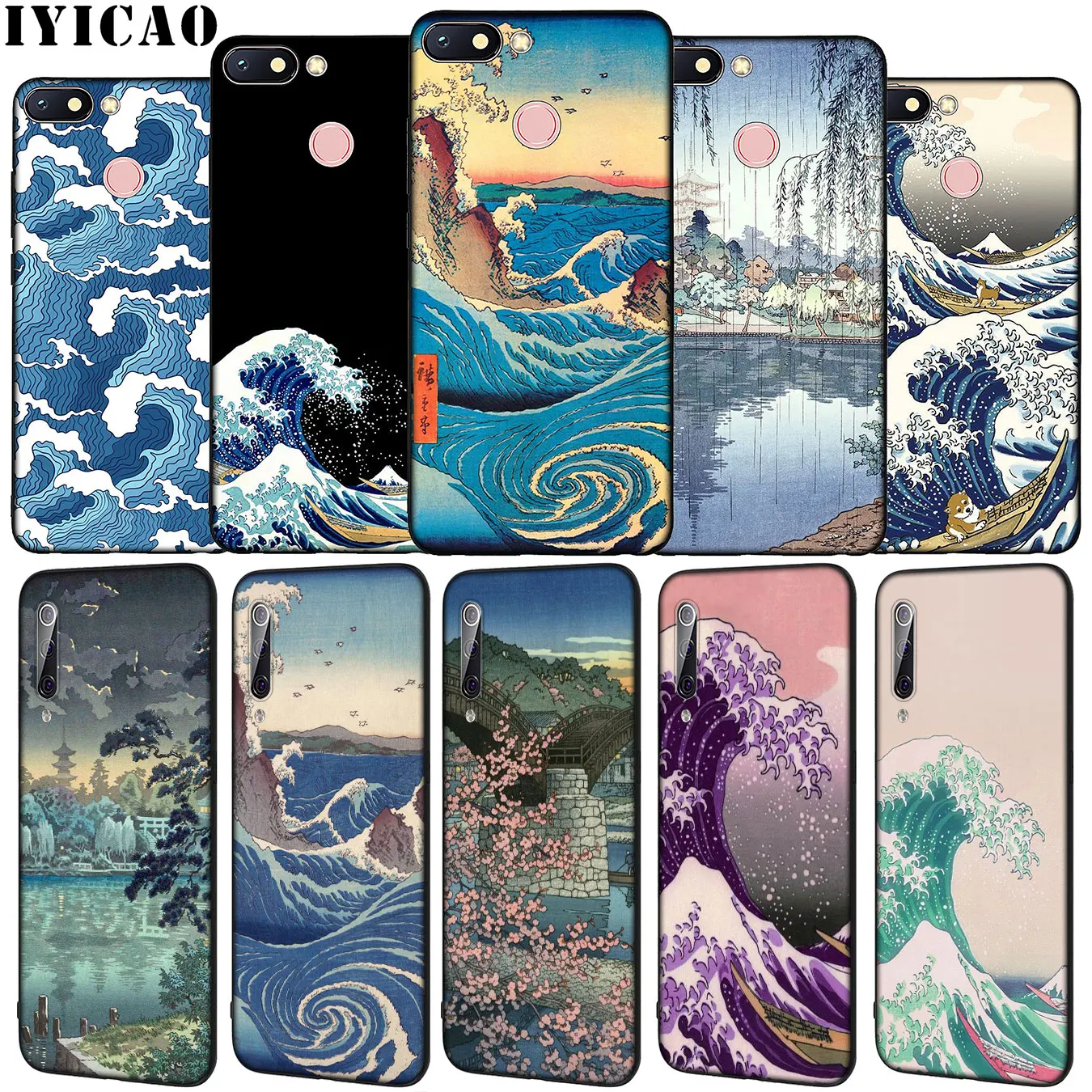 IYICAO Wave Art Japanese Green Illust Soft Silicone Phone Case for Xiaomi Redmi Note 8 8T 8A 7 7A 6 6A 5 5A GO S2 K30 K20 Pro | Мобильные