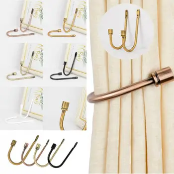 

1Pair Metal Curtain Tieback Curtain Holder U-shaped Wall Hook Black Silver Holders With 2 Screws Curtain Accessories Home Decor