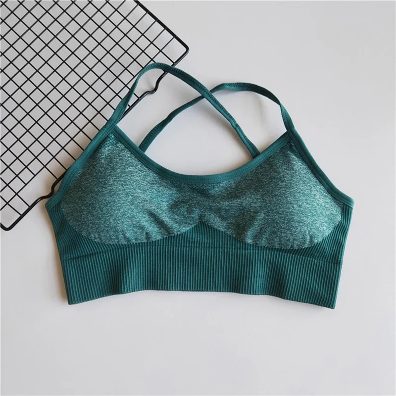 green bra Бесшовный комплект для йоги, тренировочная одежда, спортивная одежда для женщин, высокая талия, леггинсы для спортзала, колготки, мягкий пуш-ап спортивный бюстгальтер, 2 шт., спортивные костюмы - Цвет: green bra