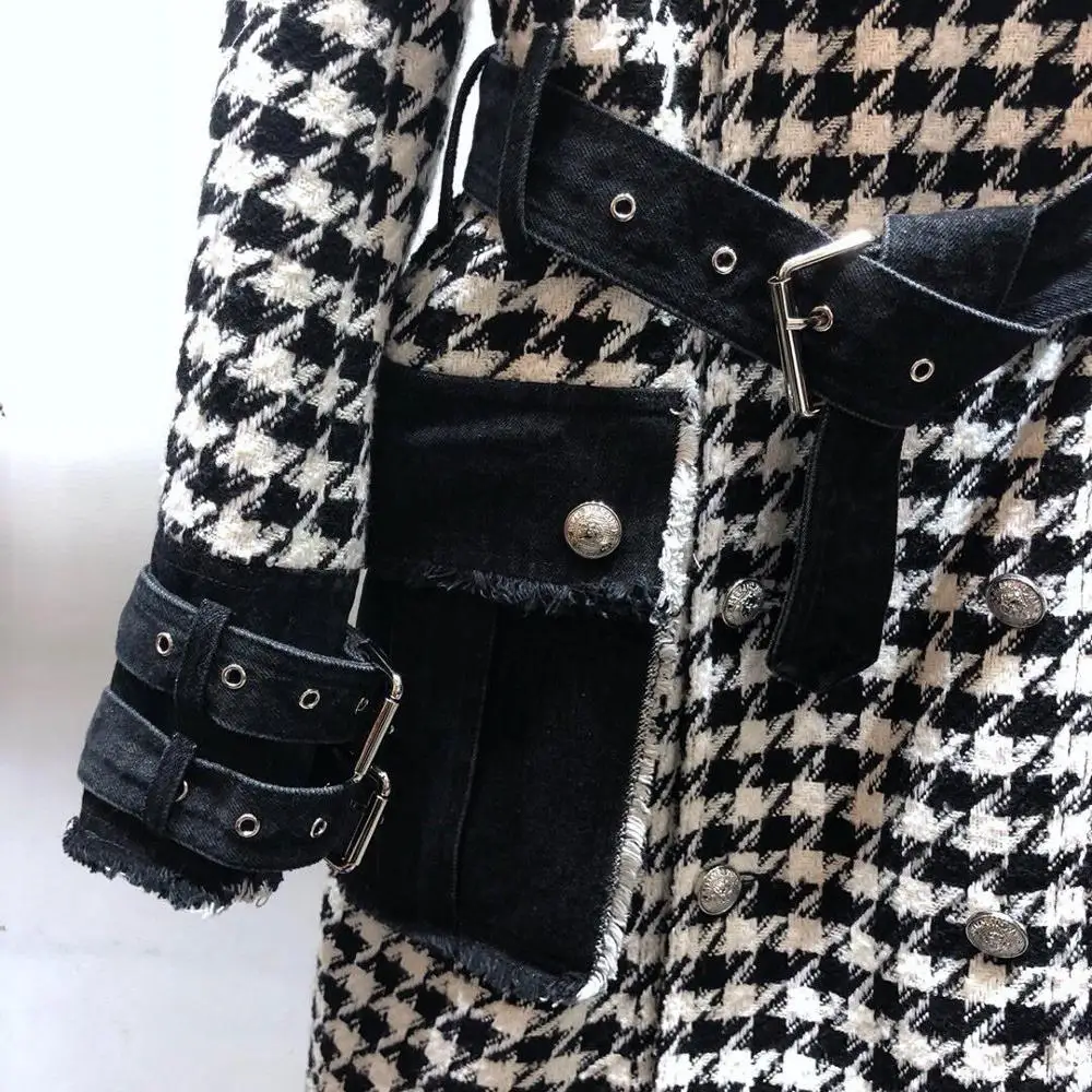 Высокое качество 2019FW Новая женская клетчатая джинсовая куртка пальто Женская Лоскутная Верхняя одежда, длинное пальто ddxgz2 8,27