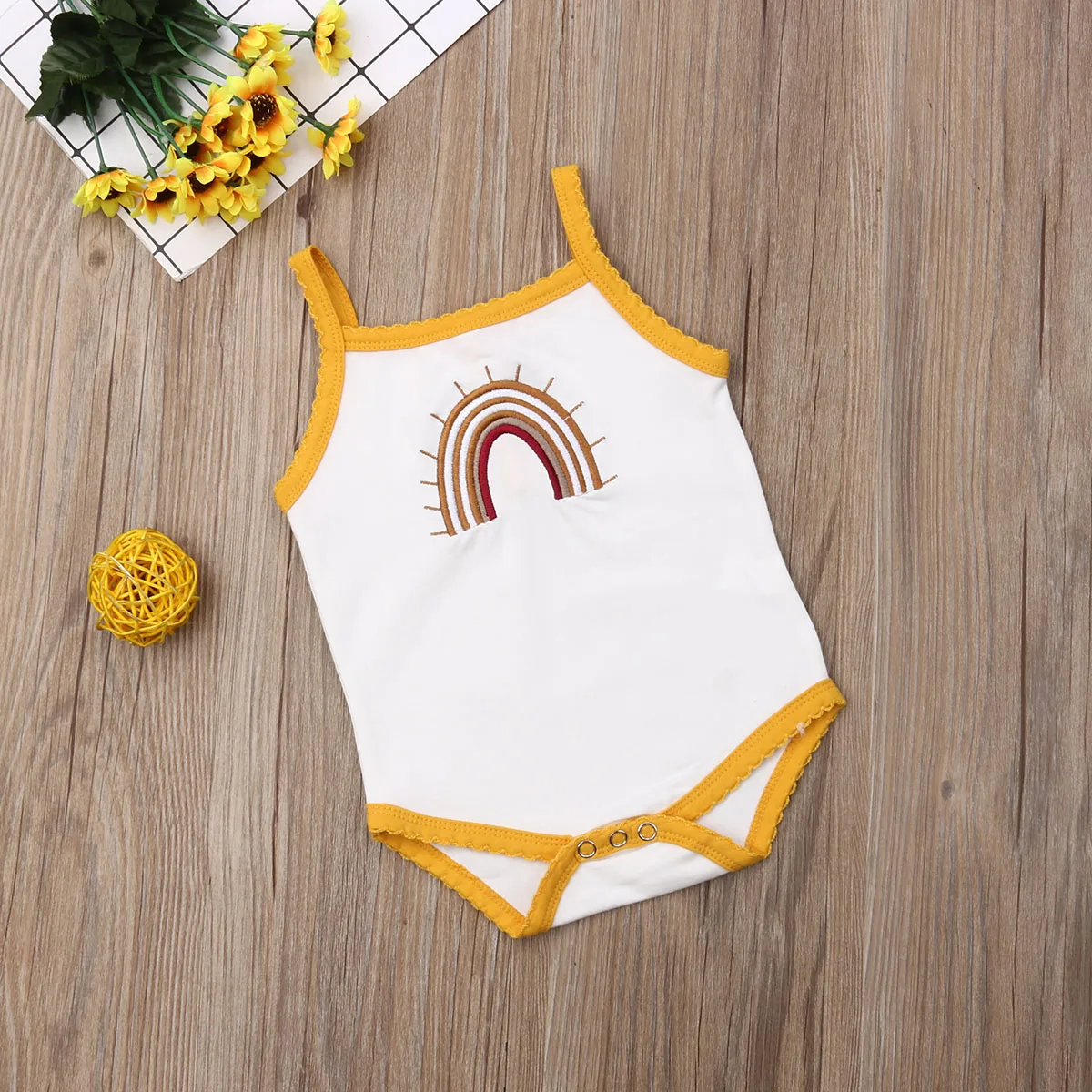 Newborn Knitting Romper Hooded  0-24m Baby Rompers Sleeveless Spaghetti Strap Sling Baby Girls Rompers Rainbow Print Baby Boys Jumpsuit Toddler Newborn Sunsuit customised baby bodysuits