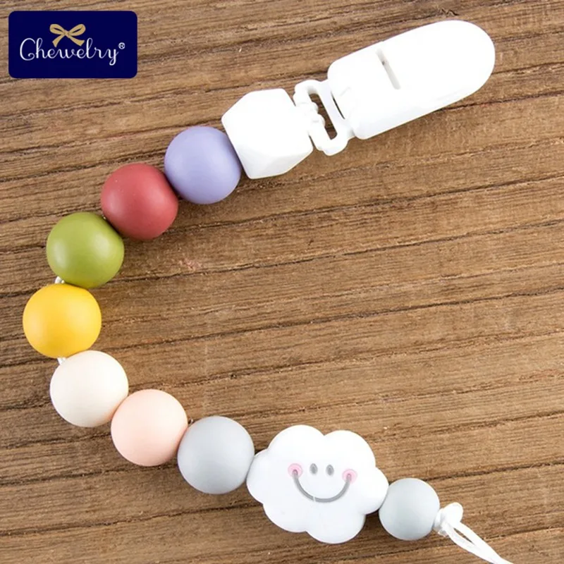 New Color Chain 1 шт. силиконовая соска-пустышка с цепочкой смайлик деревянные бусины крошечные стержни Силиконовые Детские Прорезыватели игрушки грызунов цепочка для прорезывания зубов детские товары - Цвет: New Color Chain