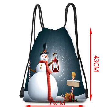 

Christmas abstract snowman storage bag tied polyester drawstring bag portable small cloth bag travel