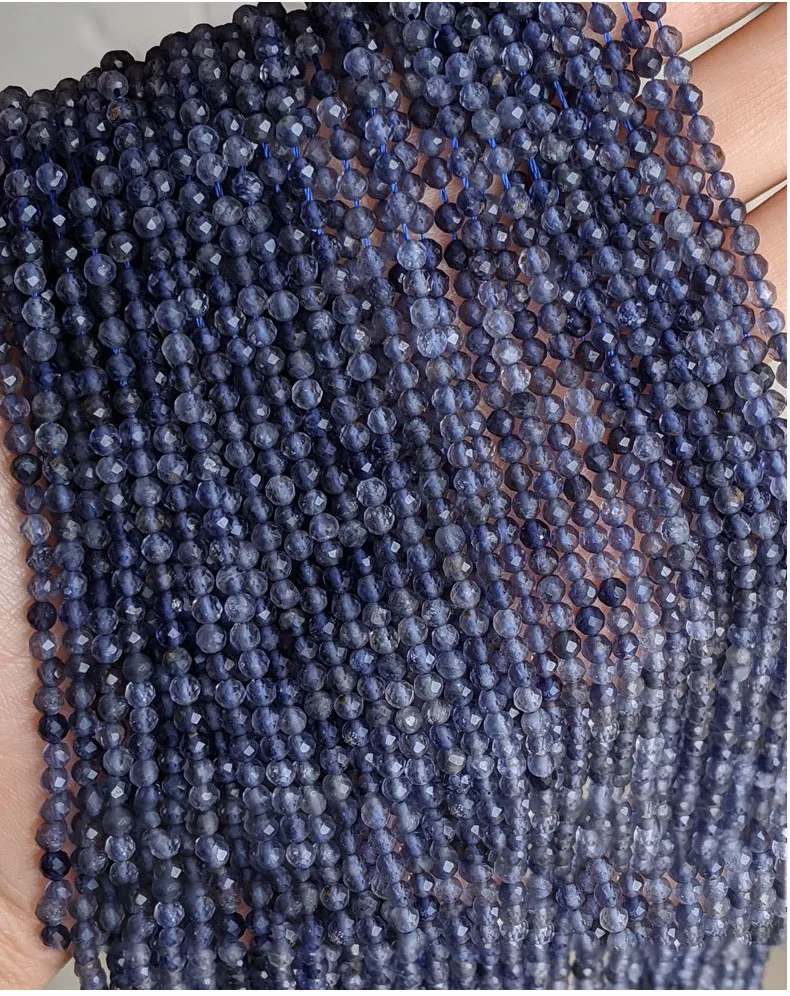 2 strNatural  Blue Beads Micro Faceted 2 3 4mm  Small Lolite  Loose Beads 15.5