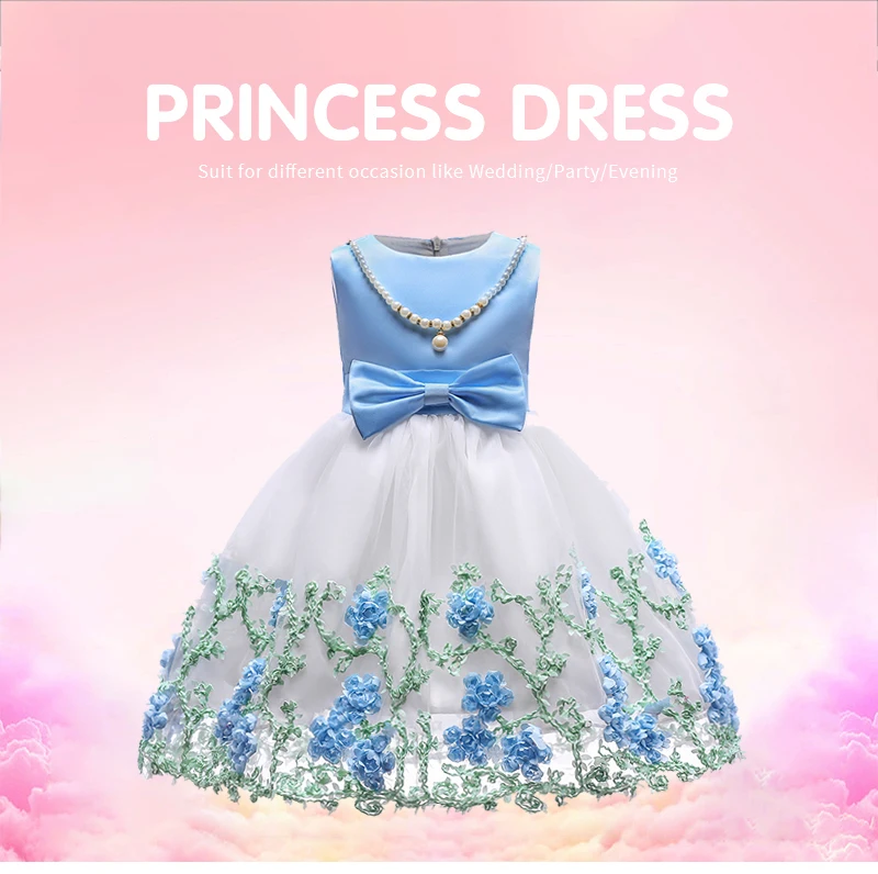 Детские платья с круглым вырезом, жемчугом, бисером, бантом, лентой, цветочной вышивкой; платье принцессы; платья для маленьких девочек; Детский костюм; одежда для детей