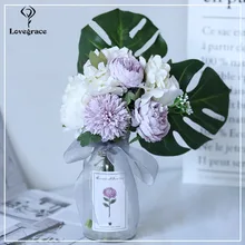 Lovegrace Свадебный букет невесты искусственный Шелковый цветок розы розовая Гортензия помпон тропический Эвкалиптовый пальмовый лист свадебные принадлежности