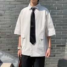 2020 summer new short-sleeved Cotton shirt male Korean version trend handsome white Best clothes Free shipping streetwear