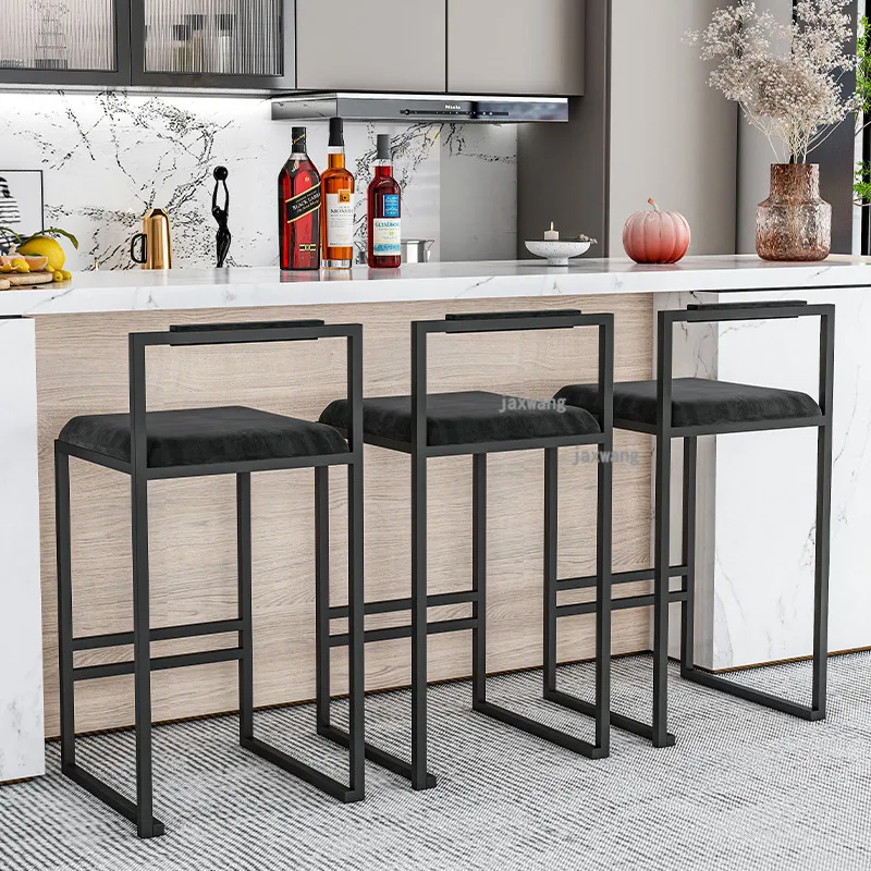 Nordic Luxury Creative Bar Chair Velvet Counter Bar Stools Modern Simple Chairs Home Kitchen Furniture Iron High Stool