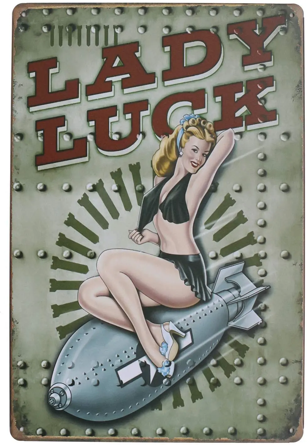

UOOPAI Lady Luck Pin Up Girl Wall Poster Vintage Retro Metal Tin Sign Rustic Decor Art Plaque