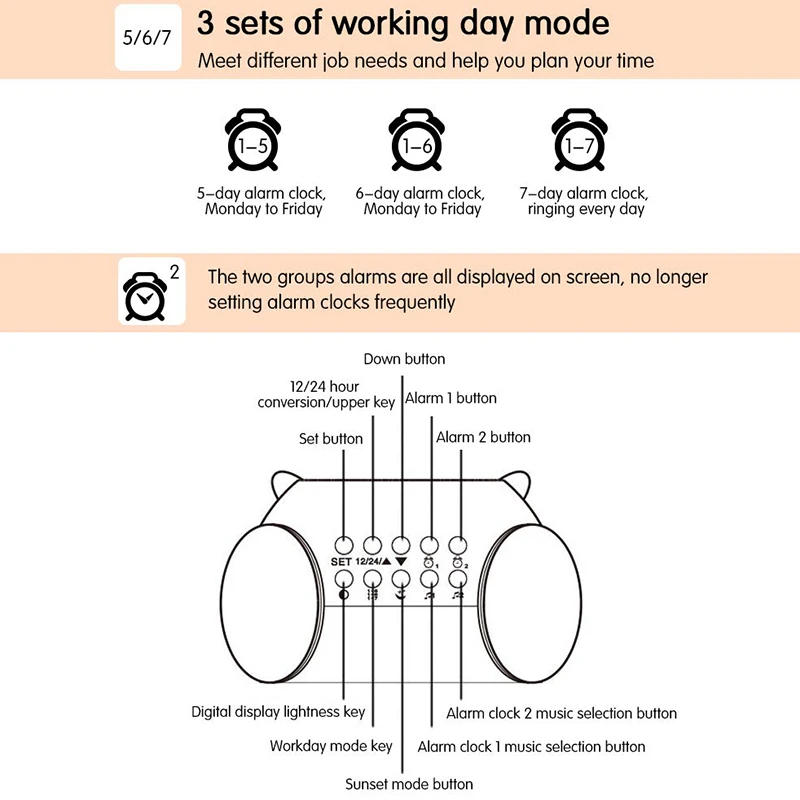 Детский будильник, Ночной светильник для спальни, несколько звуков будильника восхода и заката, функция повтора