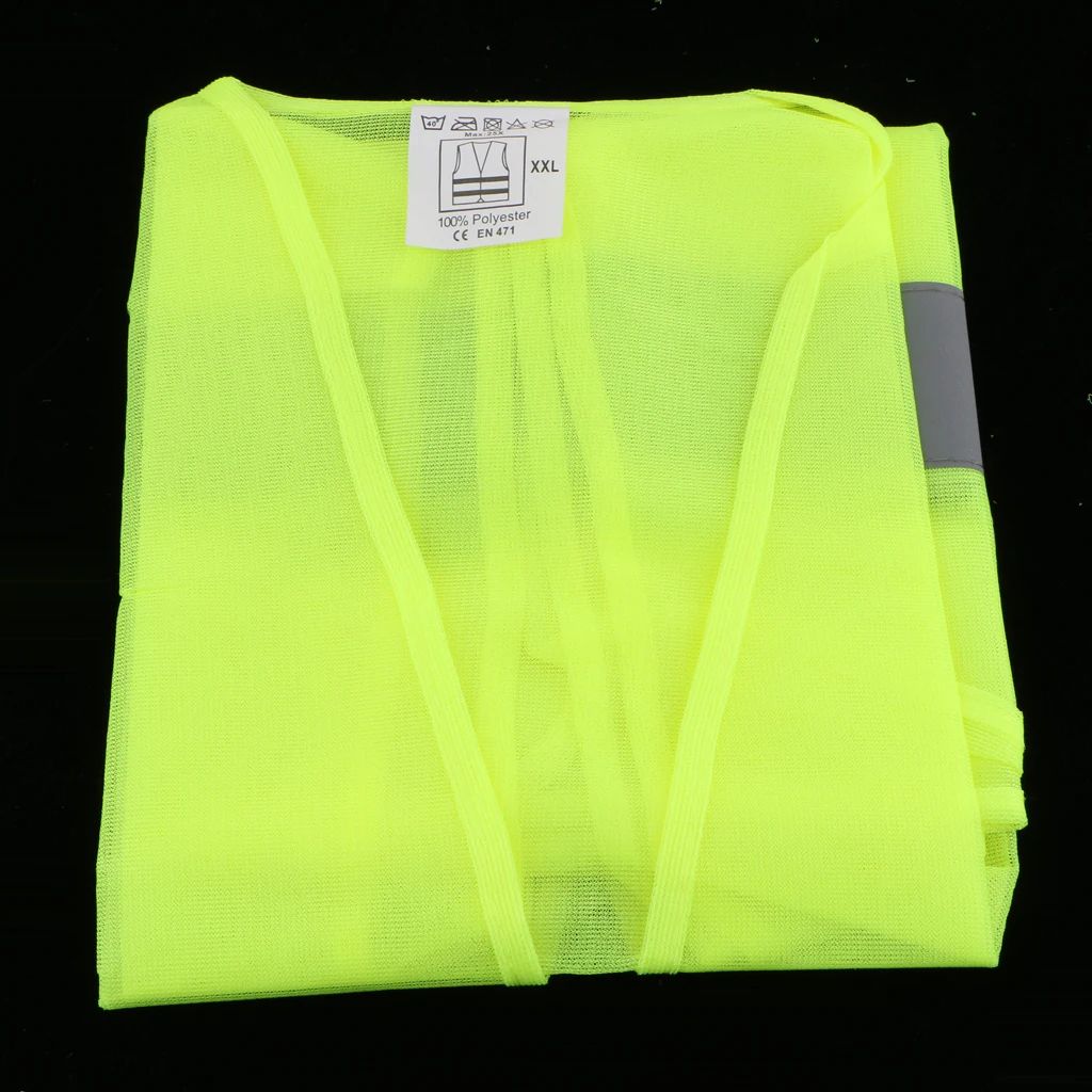Neon Green Safety Vest Jacket With Reflective Strips High Visibility Large Size
